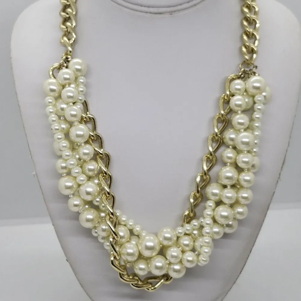 Glass Pearl And Gold Chain Necklace